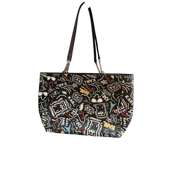 Karl Langerfeld Paris Amour Adele Black All Over Nylon Tote Bag $148 EUC - Picture 4 of 11